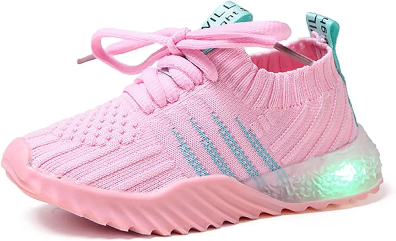 IWIHMIV Boys Luminous Shoes Kids Athletic Tennis Shoe Breathable Lightweight Slip on Sports Knit High-top Sport Shoes