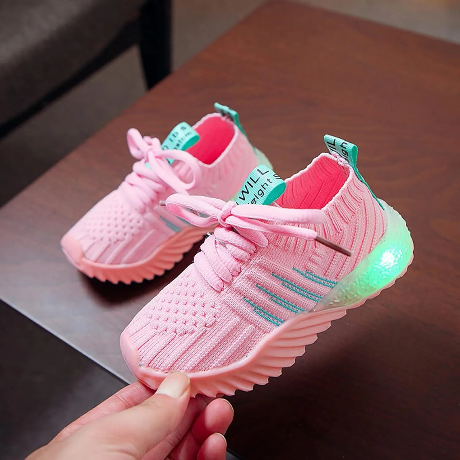 IWIHMIV Boys Luminous Shoes Kids Athletic Tennis Shoe Breathable Lightweight Slip on Sports Knit High-top Sport Shoes