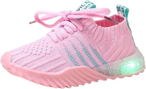 IWIHMIV Boys Luminous Shoes Kids Athletic Tennis Shoe Breathable Lightweight Slip on Sports Knit High-top Sport Shoes