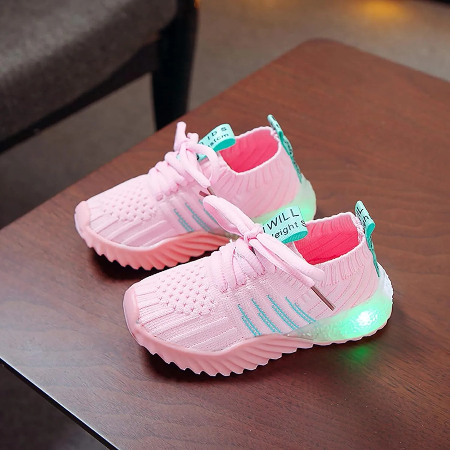 IWIHMIV Boys Luminous Shoes Kids Athletic Tennis Shoe Breathable Lightweight Slip on Sports Knit High-top Sport Shoes
