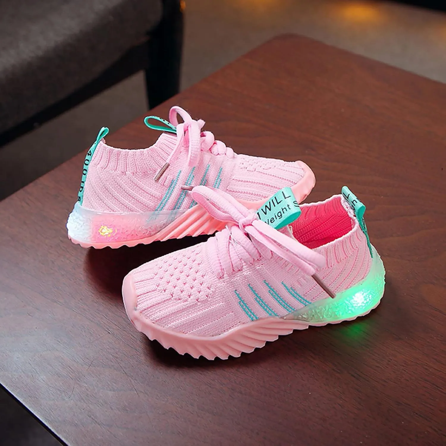 IWIHMIV Boys Luminous Shoes Kids Athletic Tennis Shoe Breathable Lightweight Slip on Sports Knit High-top Sport Shoes