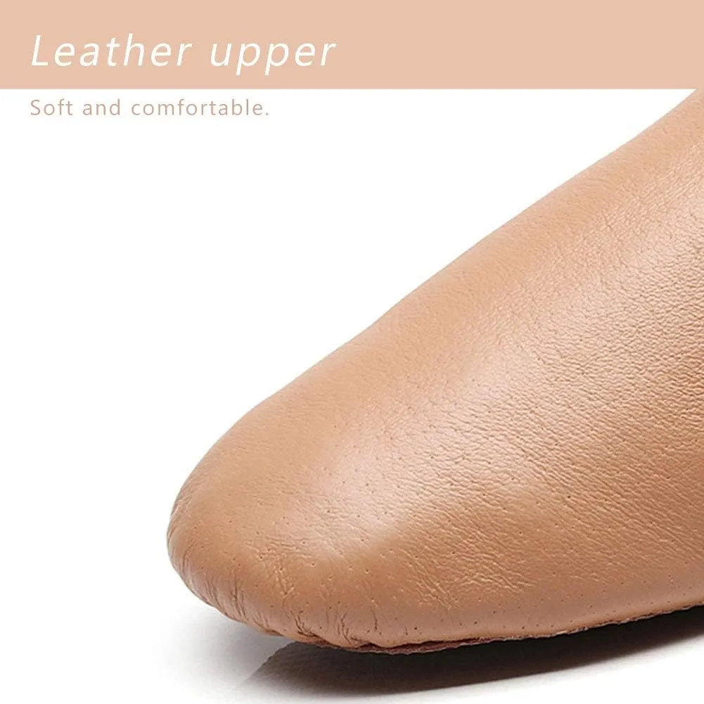 JUODVMP Women's Leather Upper and Suede Split Sole Jazz Ballet Yoga Dance Shoes,Model TJDBPUFBJS