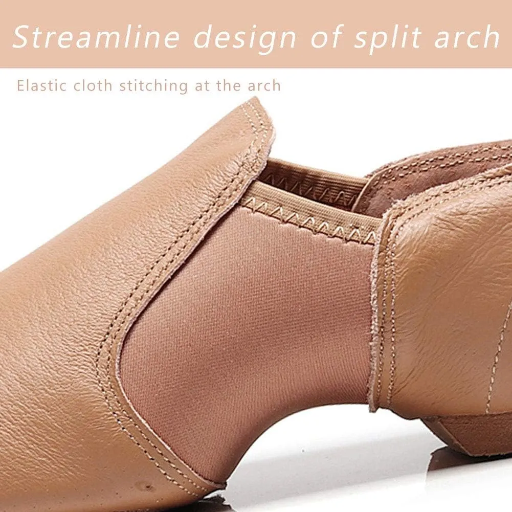 JUODVMP Women's Leather Upper and Suede Split Sole Jazz Ballet Yoga Dance Shoes,Model TJDBPUFBJS