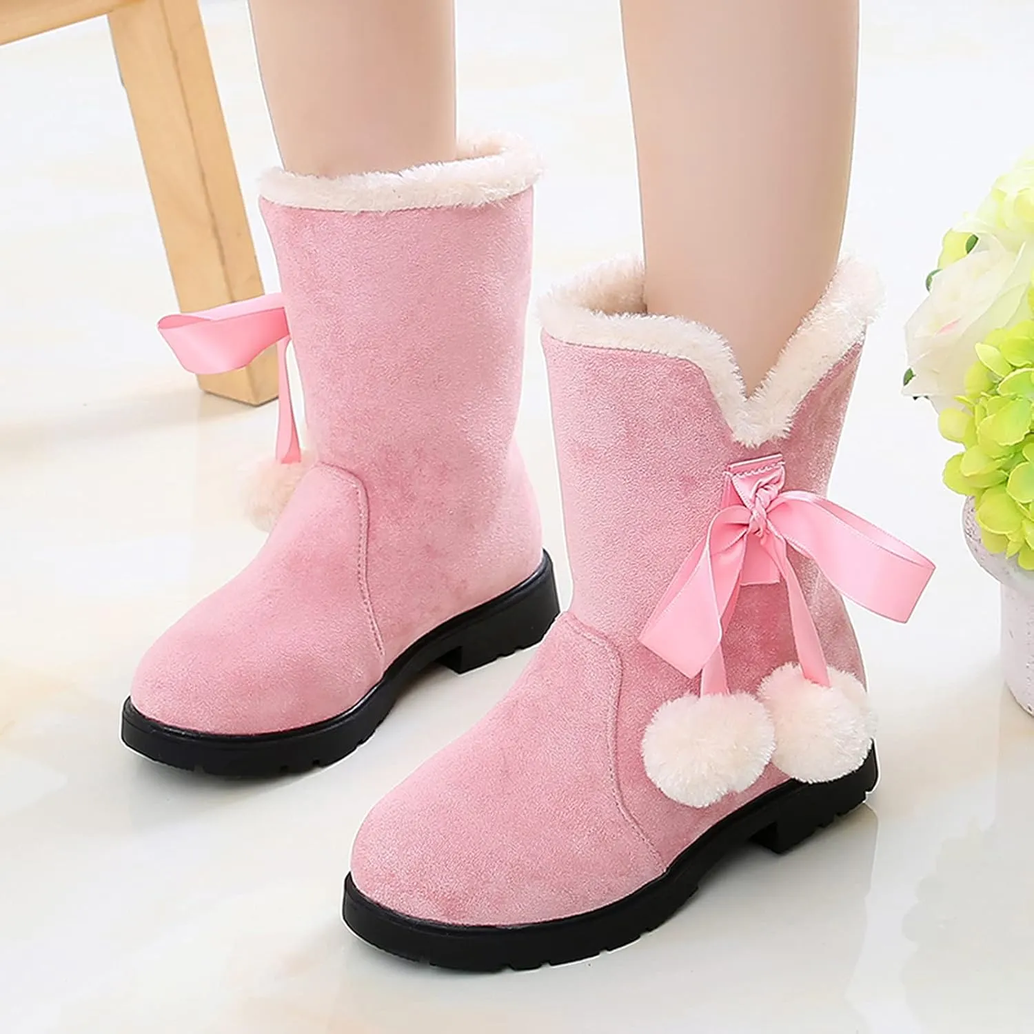 Kids Baby Girls Little Kid/Big Kid 4-12 Years Bowkont Cotton Boots Snow Boots Winter Soft Sole Warm Fur Princess Shoes