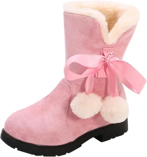 Kids Baby Girls Little Kid/Big Kid 4-12 Years Bowkont Cotton Boots Snow Boots Winter Soft Sole Warm Fur Princess Shoes