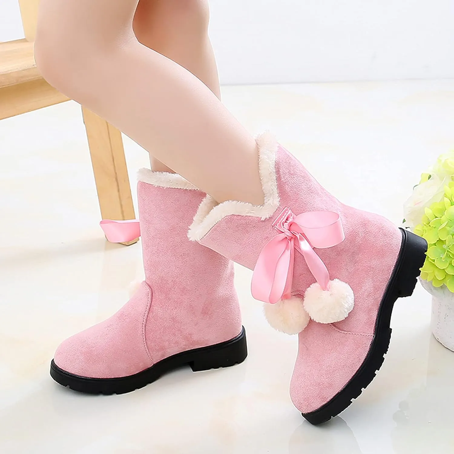 Kids Baby Girls Little Kid/Big Kid 4-12 Years Bowkont Cotton Boots Snow Boots Winter Soft Sole Warm Fur Princess Shoes