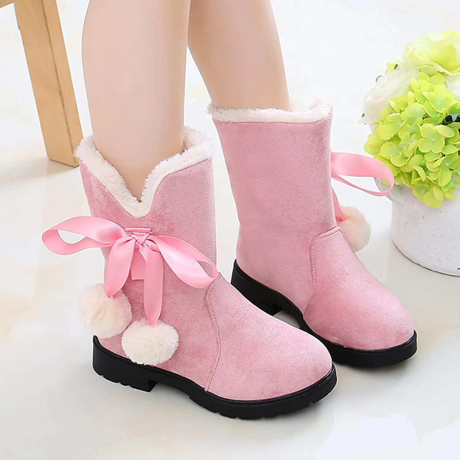 Kids Baby Girls Little Kid/Big Kid 4-12 Years Bowkont Cotton Boots Snow Boots Winter Soft Sole Warm Fur Princess Shoes