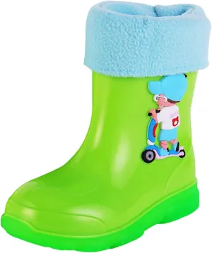 Kids Fleece Lined Rain Boots for Girls Boys Toddler Waterproof Cute Cartoon Pattern Platform Mud Kids Boots Size 3