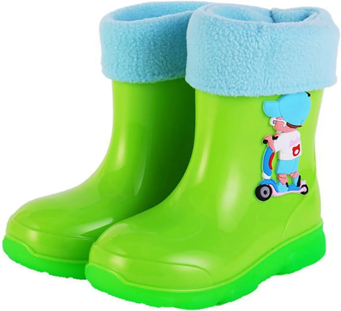 Kids Fleece Lined Rain Boots for Girls Boys Toddler Waterproof Cute Cartoon Pattern Platform Mud Kids Boots Size 3