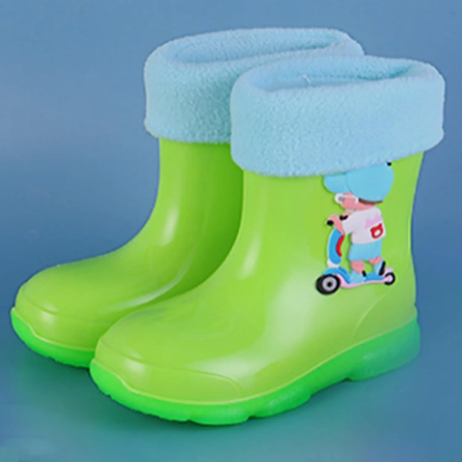 Kids Fleece Lined Rain Boots for Girls Boys Toddler Waterproof Cute Cartoon Pattern Platform Mud Kids Boots Size 3