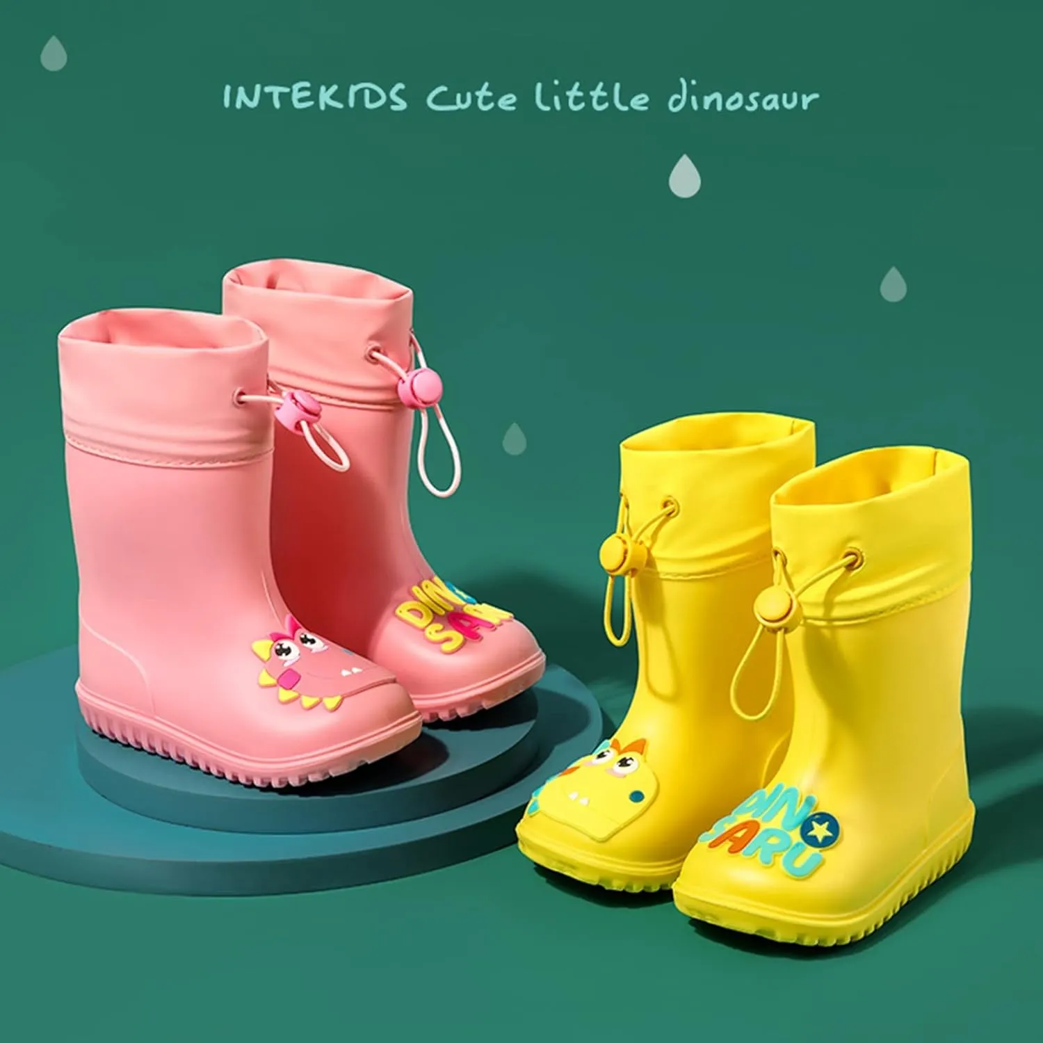 Kids Rain Boots for Boys Girls Waterproof Cute Dinosaur Rain Shoes Toddler Non Slip Easy-On Rubber Garden Boots