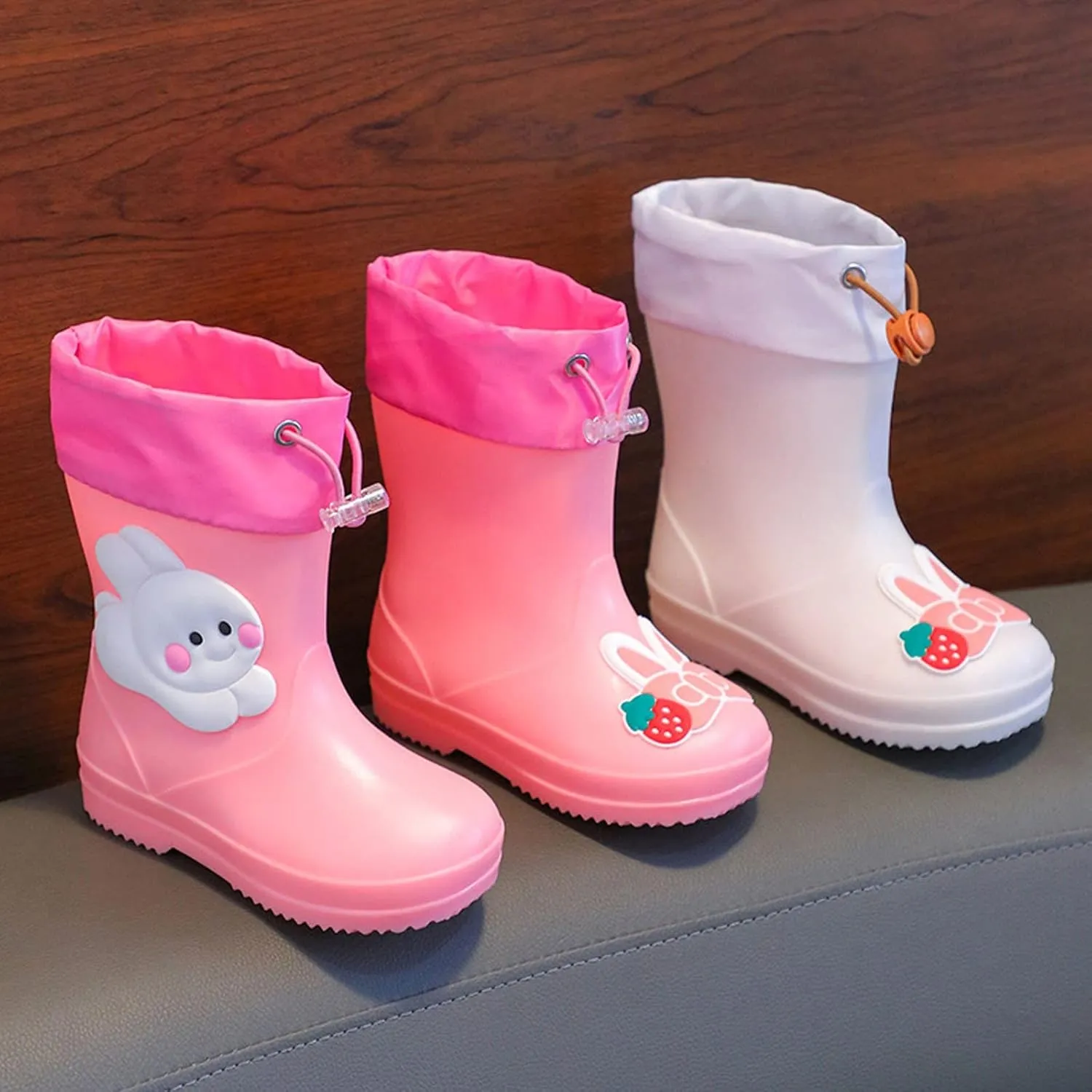 Kids Rain Boots for Boys Girls Waterproof Cute Rabbit Rain Shoes Toddler Rain Boots Non Slip Rubber Infant Snow Boots