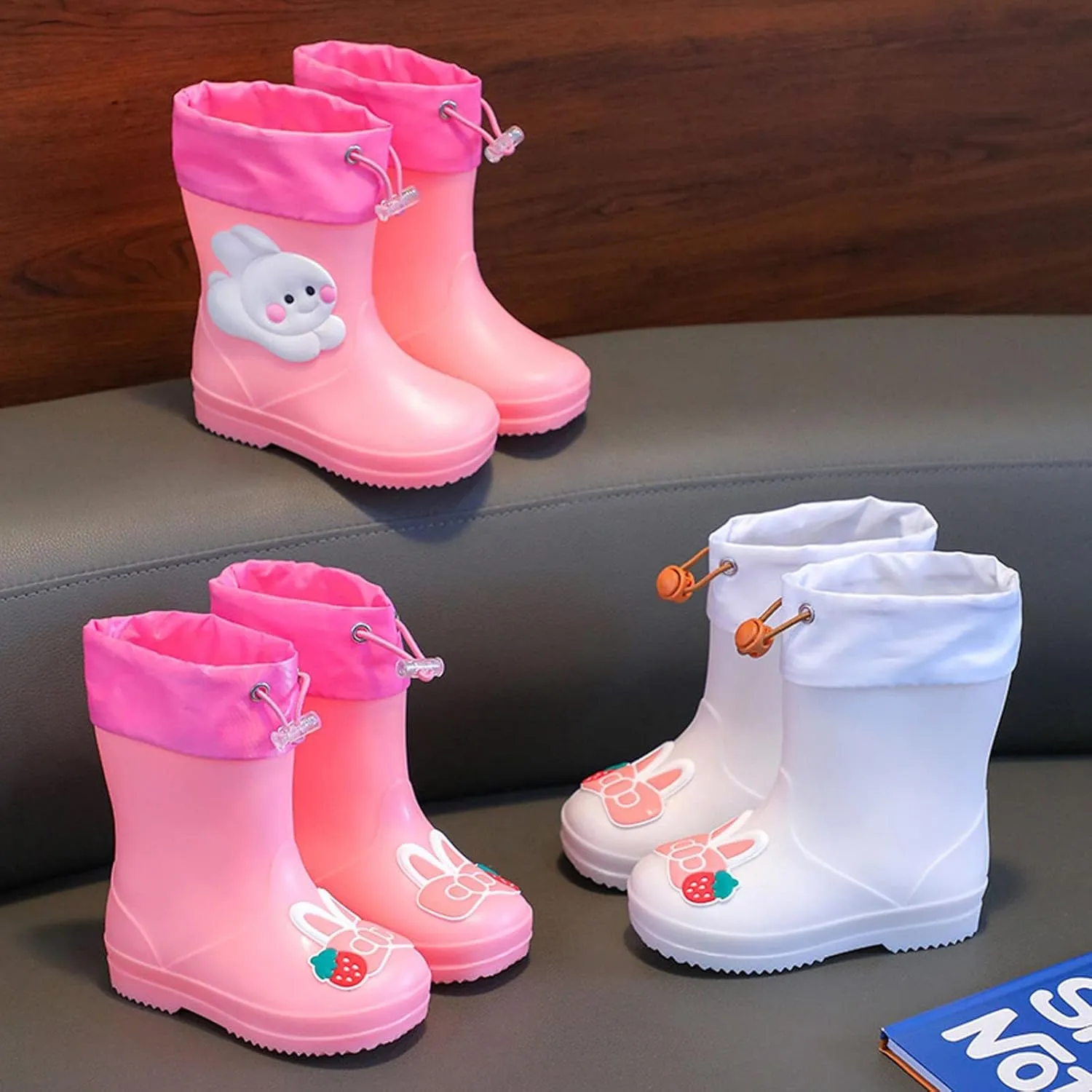 Kids Rain Boots for Boys Girls Waterproof Cute Rabbit Rain Shoes Toddler Rain Boots Non Slip Rubber Infant Snow Boots