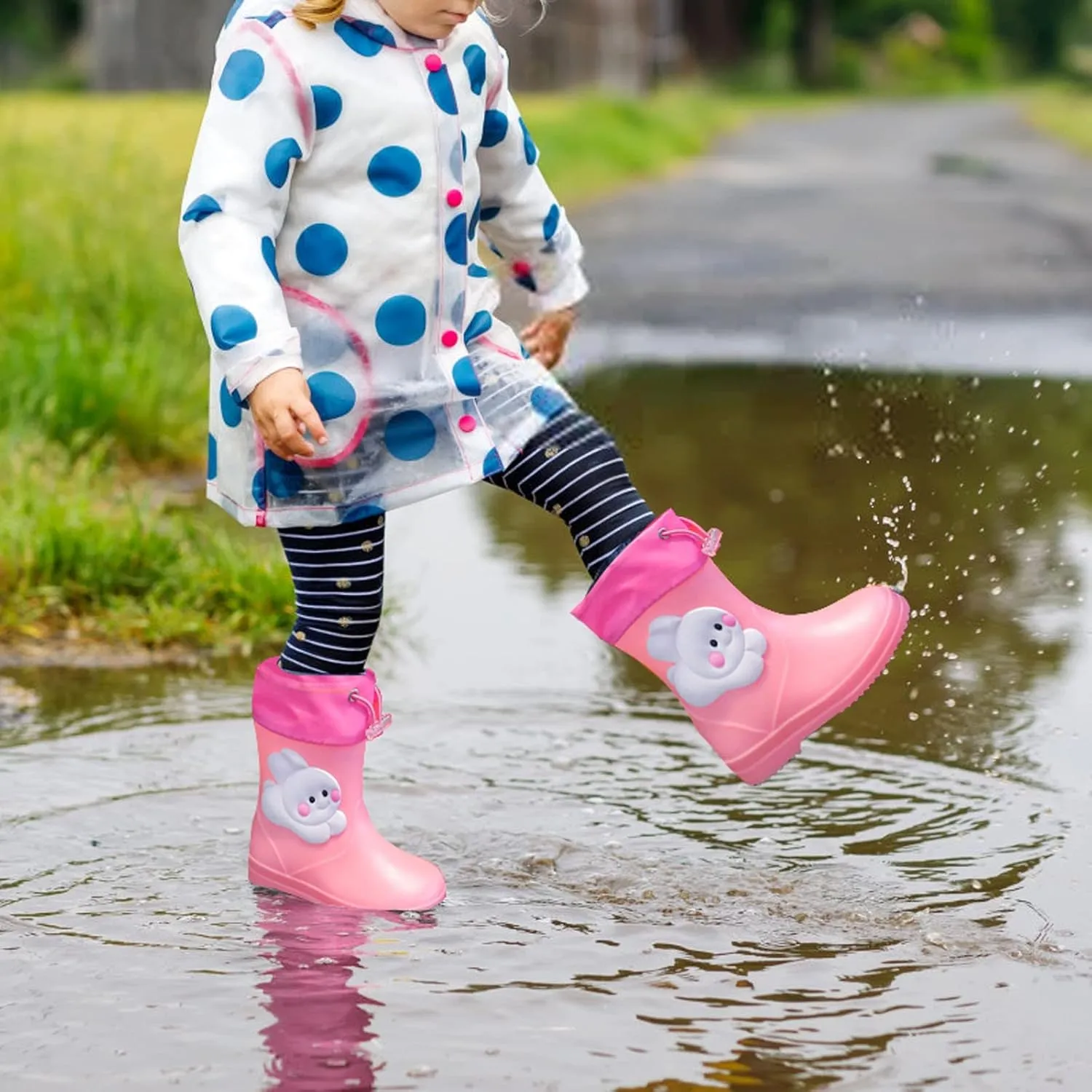 Kids Rain Boots for Boys Girls Waterproof Cute Rabbit Rain Shoes Toddler Rain Boots Non Slip Rubber Infant Snow Boots