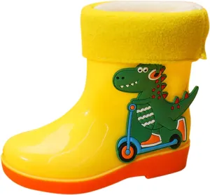 Kids Rain Boots for Girls Boys Toddler Waterproof Rubber Cute Dinosaur Mud Rubber Boots Winter Warm Shoes