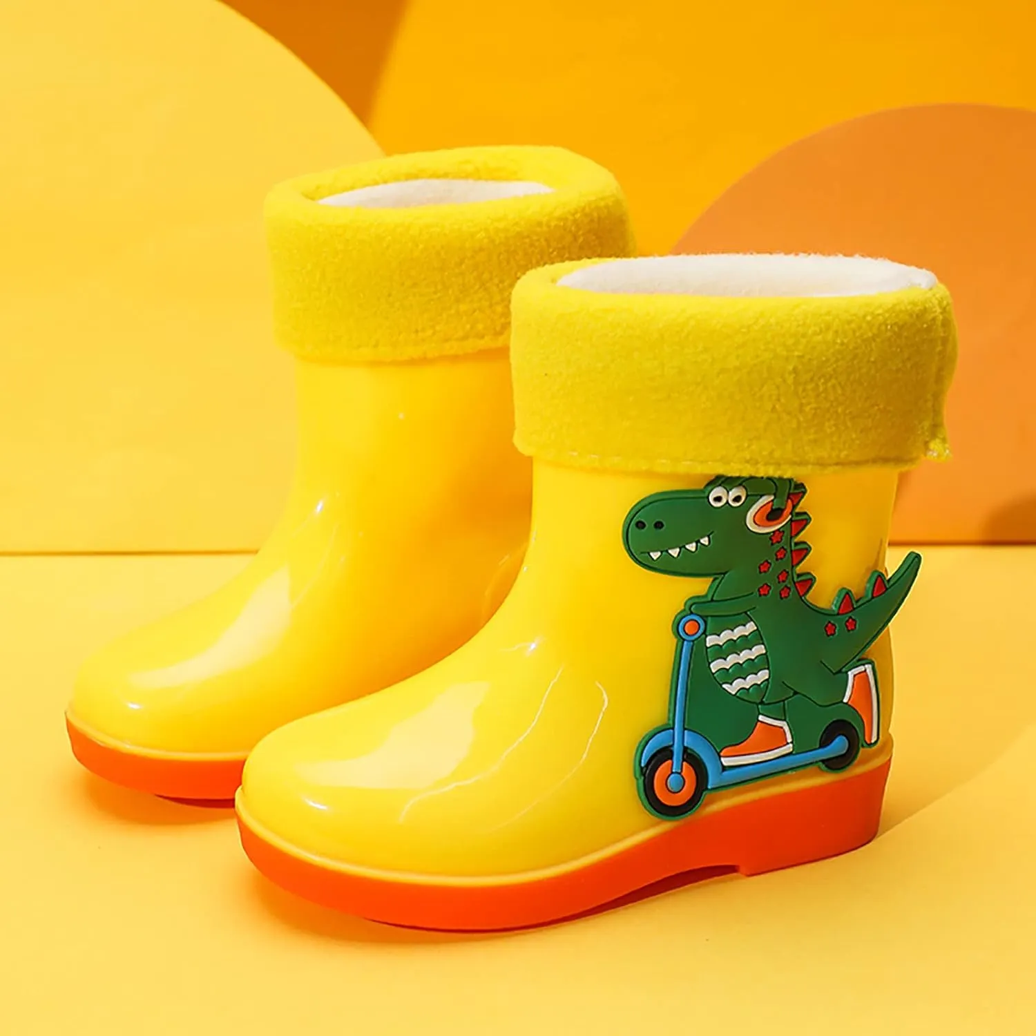 Kids Rain Boots for Girls Boys Toddler Waterproof Rubber Cute Dinosaur Mud Rubber Boots Winter Warm Shoes