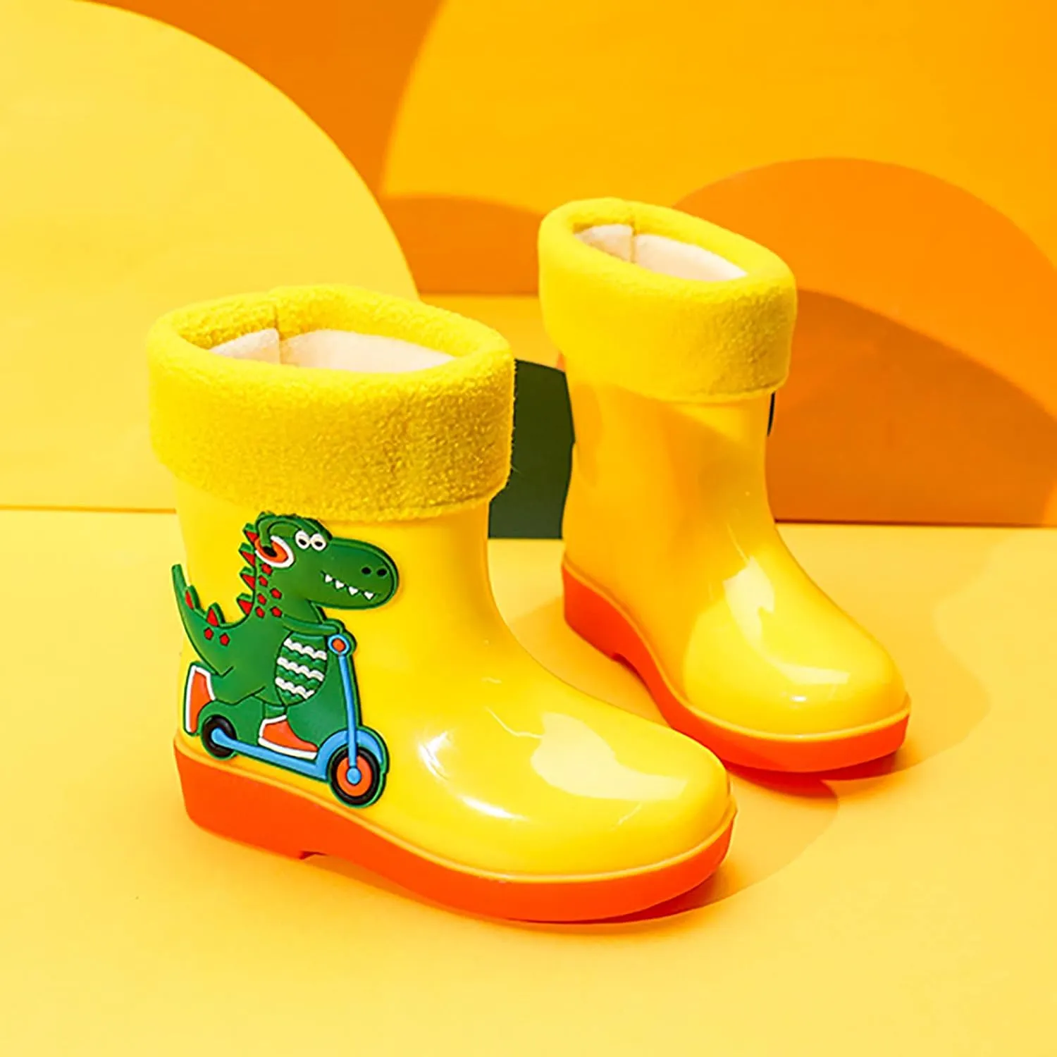 Kids Rain Boots for Girls Boys Toddler Waterproof Rubber Cute Dinosaur Mud Rubber Boots Winter Warm Shoes