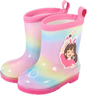 Kids Rain Boots For Girls Toddler Shoes For Rainy Days Rubber Cute Girls Printed With Easy On Handles Toddler on Boots