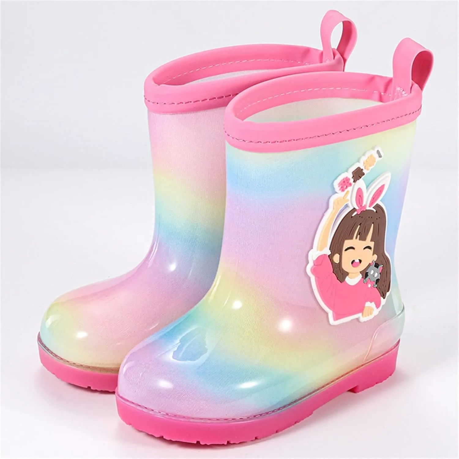 Kids Rain Boots For Girls Toddler Shoes For Rainy Days Rubber Cute Girls Printed With Easy On Handles Toddler on Boots