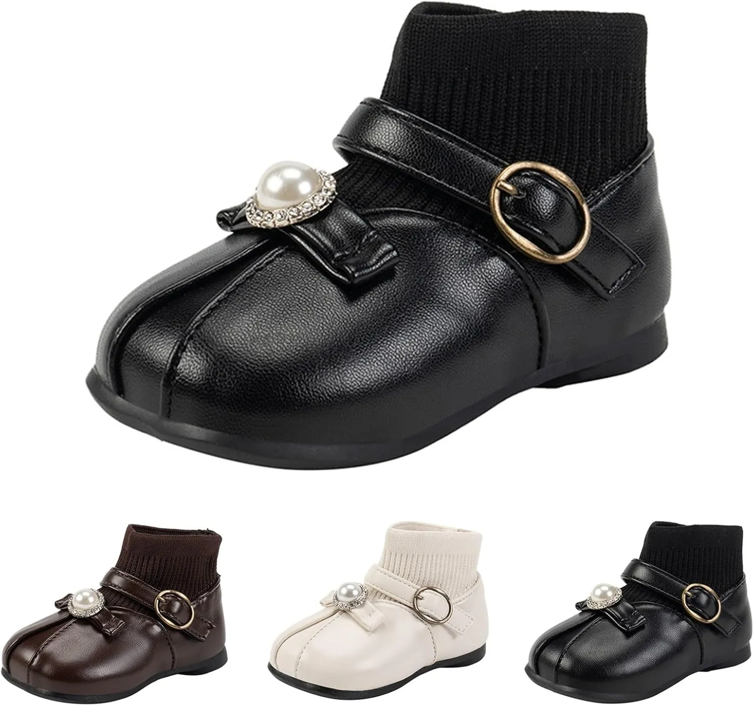 Lightweight Toddler Girls Low Heel Dress Shoes PU Leather Casual Pary Wedding Socks Ankle Boots Rain Boots for Toddler