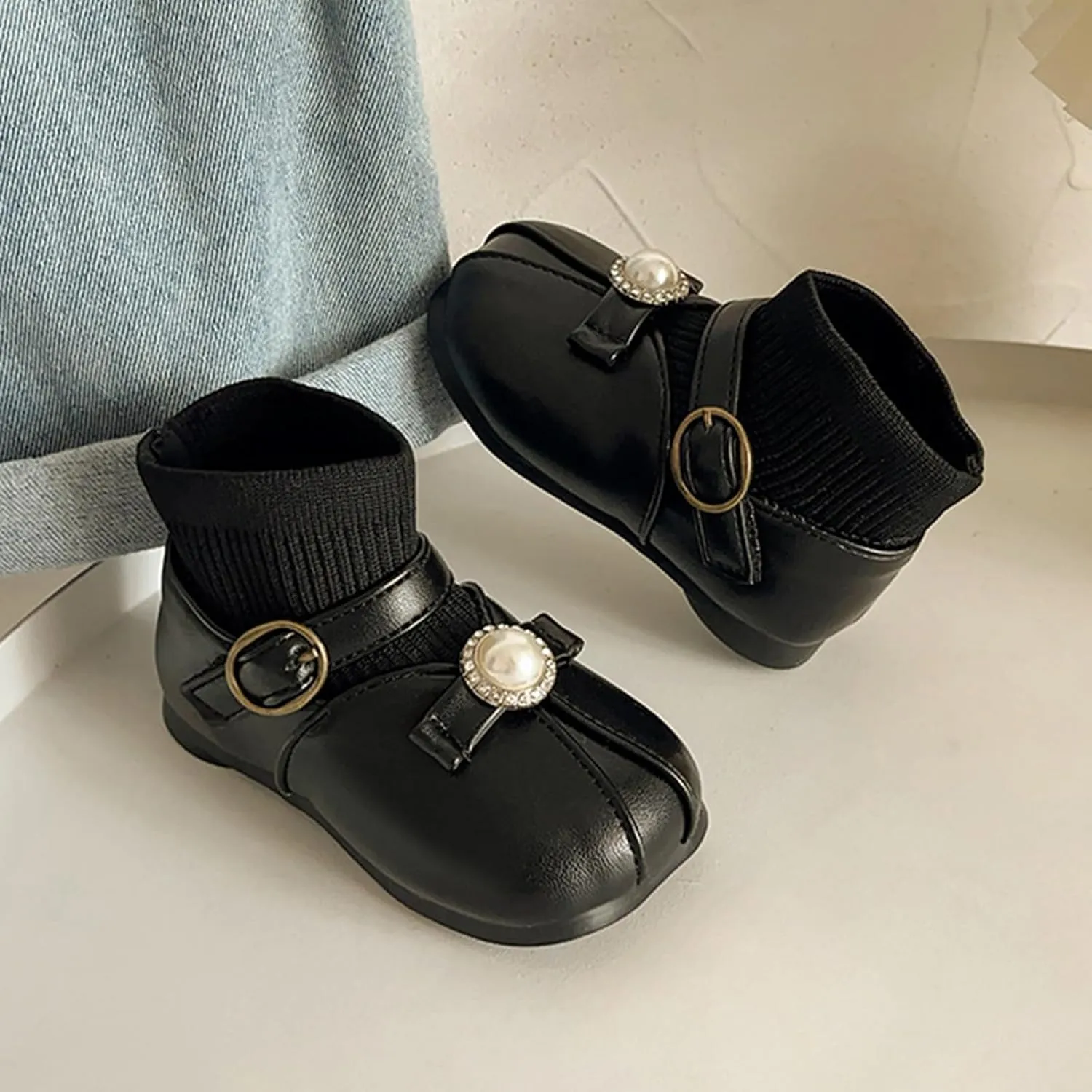 Lightweight Toddler Girls Low Heel Dress Shoes PU Leather Casual Pary Wedding Socks Ankle Boots Rain Boots for Toddler