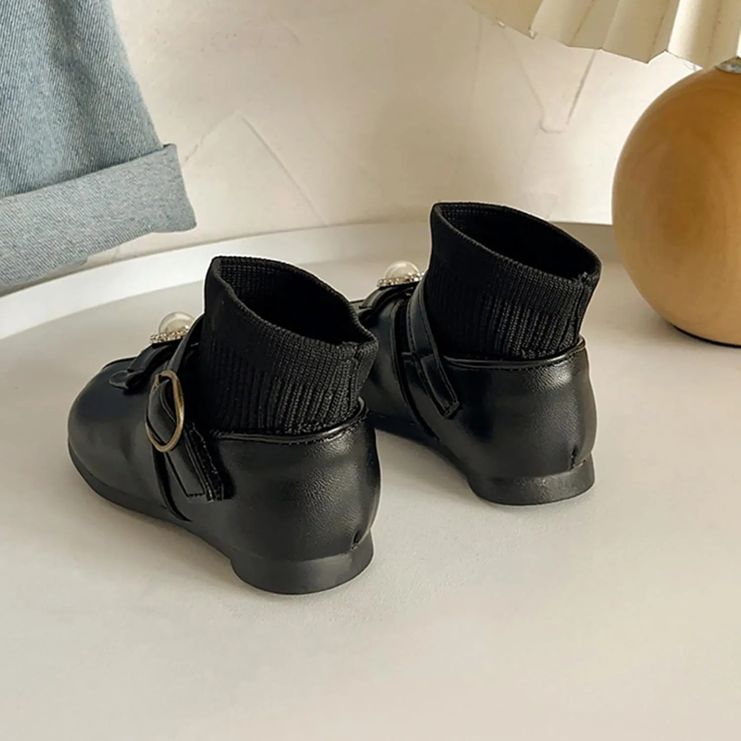 Lightweight Toddler Girls Low Heel Dress Shoes PU Leather Casual Pary Wedding Socks Ankle Boots Rain Boots for Toddler
