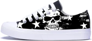 Men Skull Printed Shoes Custom Personalized Design Cool Print Low Top Fashion Sneakers for Teen Boys Girls Student Women Canvas Shoes Cosplay Classic Casual Shoes