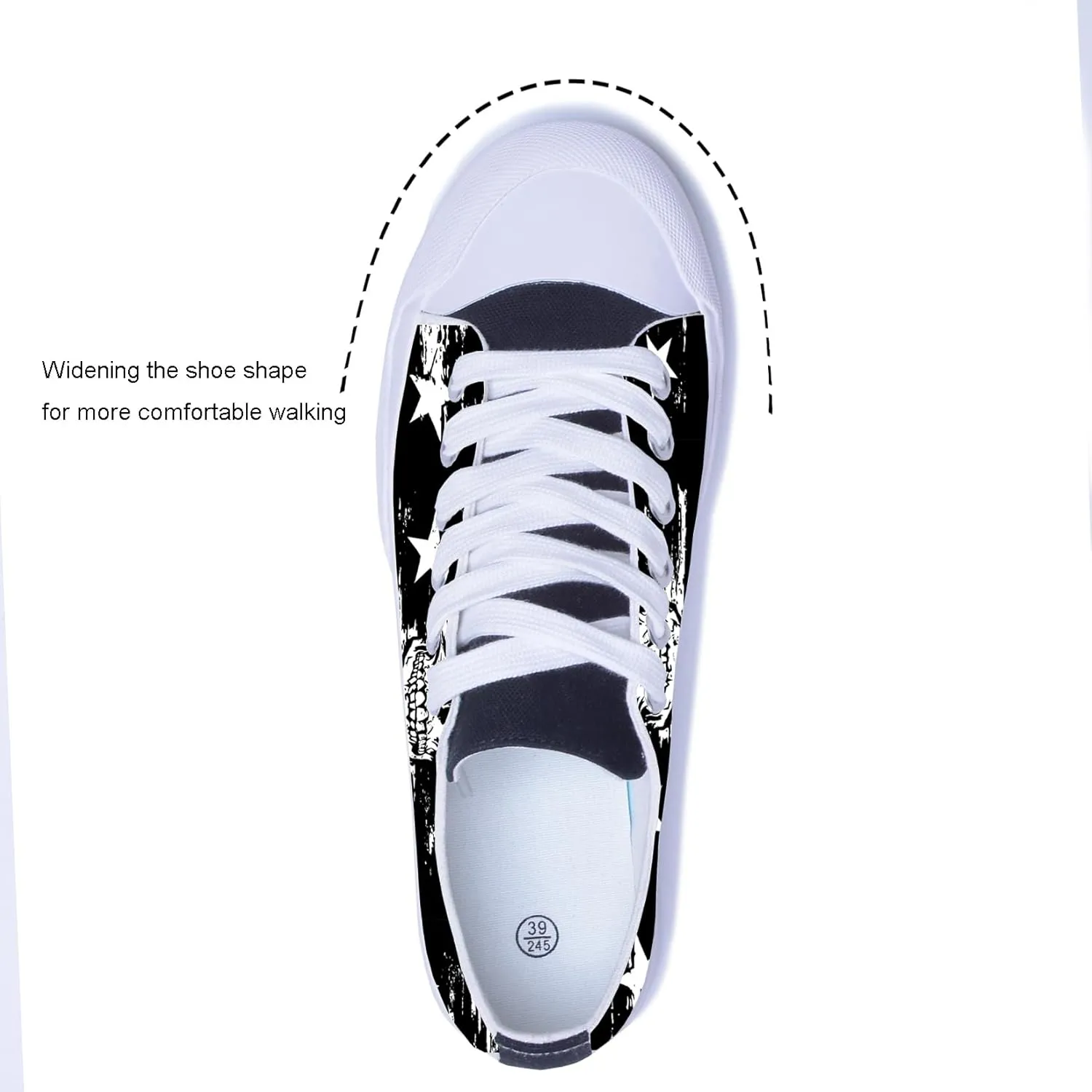 Men Skull Printed Shoes Custom Personalized Design Cool Print Low Top Fashion Sneakers for Teen Boys Girls Student Women Canvas Shoes Cosplay Classic Casual Shoes