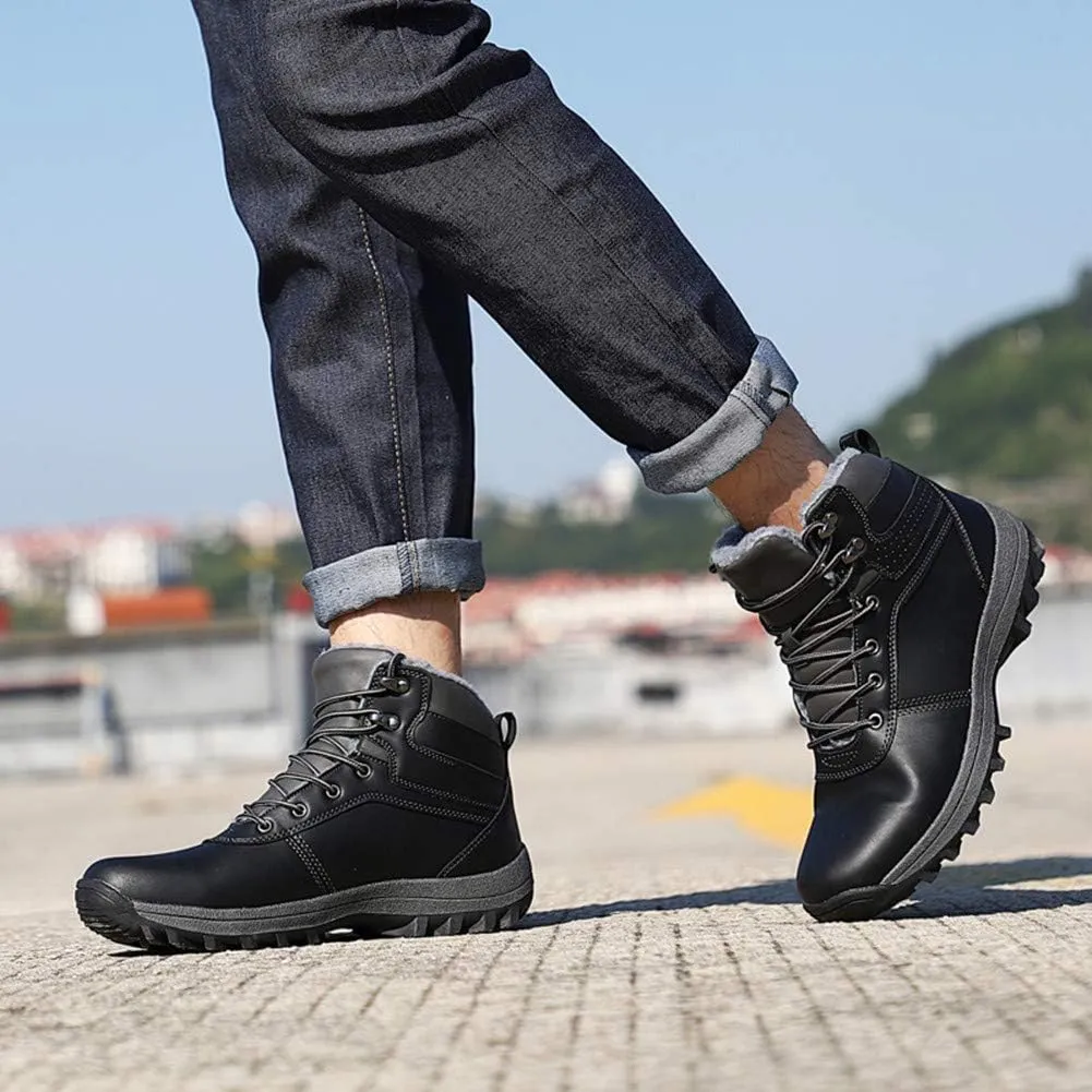 Men Warm Snow Boots Soft Sole Fur Lined Waterproof Winter Ankle Hiking Climbing Walking Booties