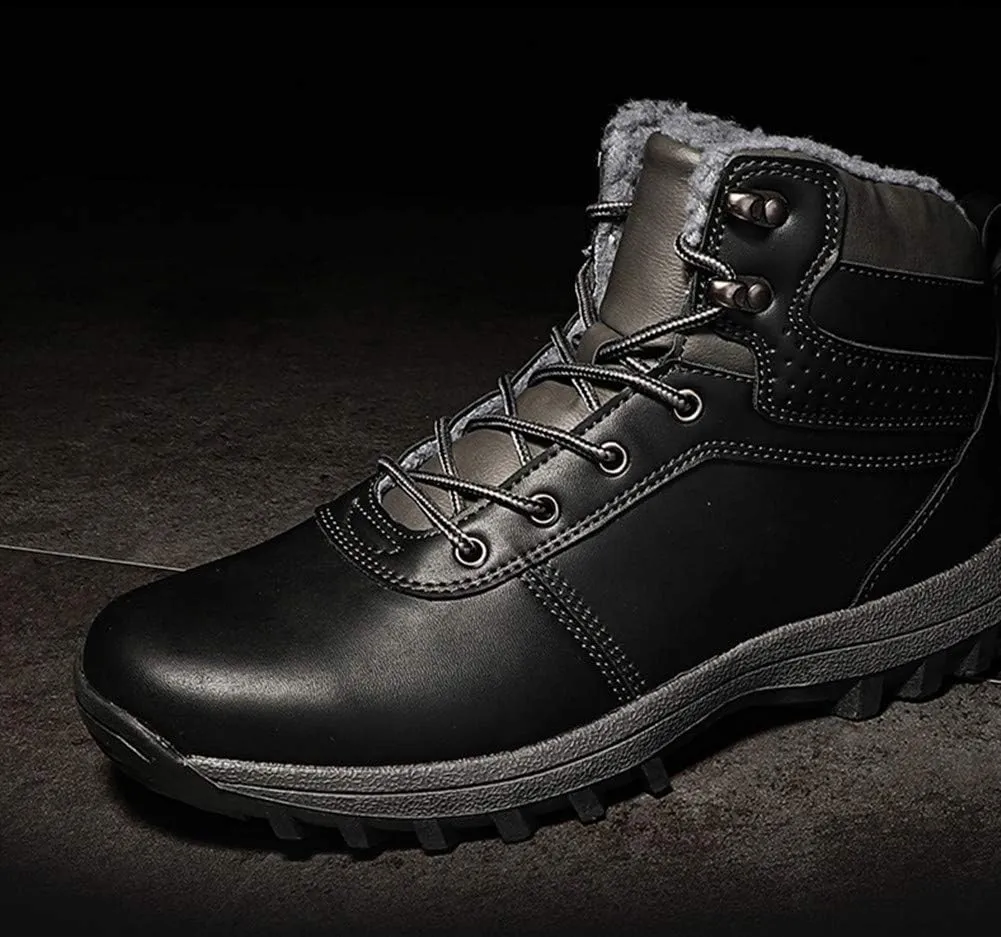 Men Warm Snow Boots Soft Sole Fur Lined Waterproof Winter Ankle Hiking Climbing Walking Booties