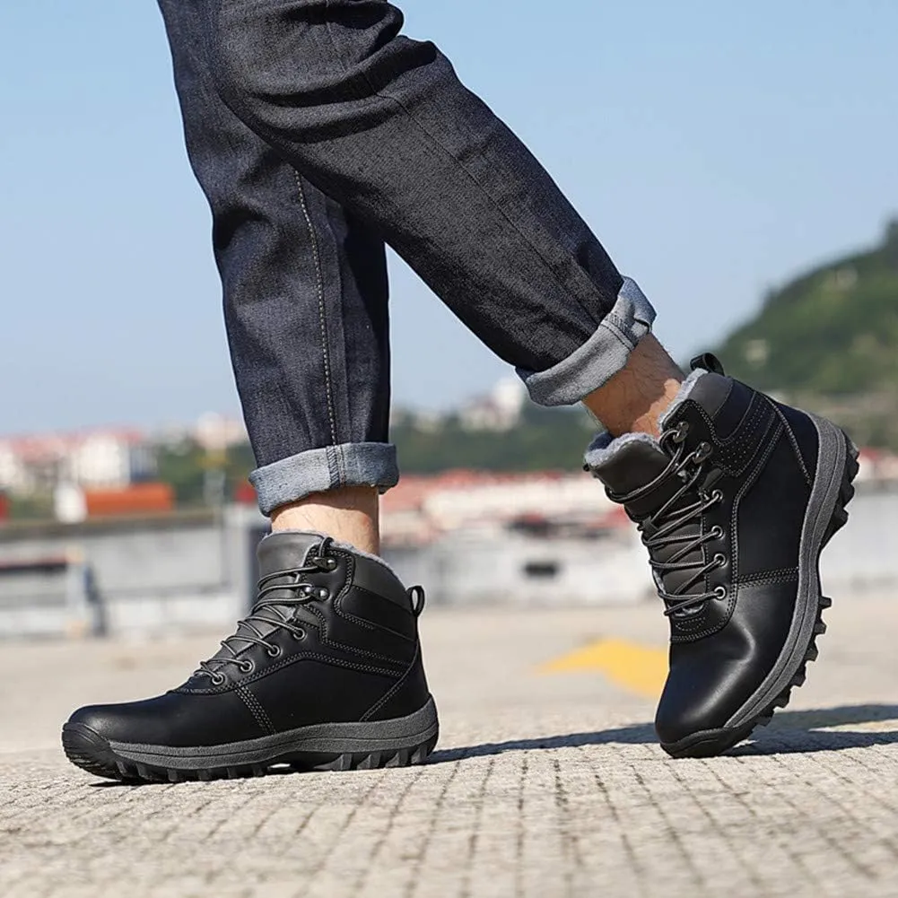 Men Warm Snow Boots Soft Sole Fur Lined Waterproof Winter Ankle Hiking Climbing Walking Booties