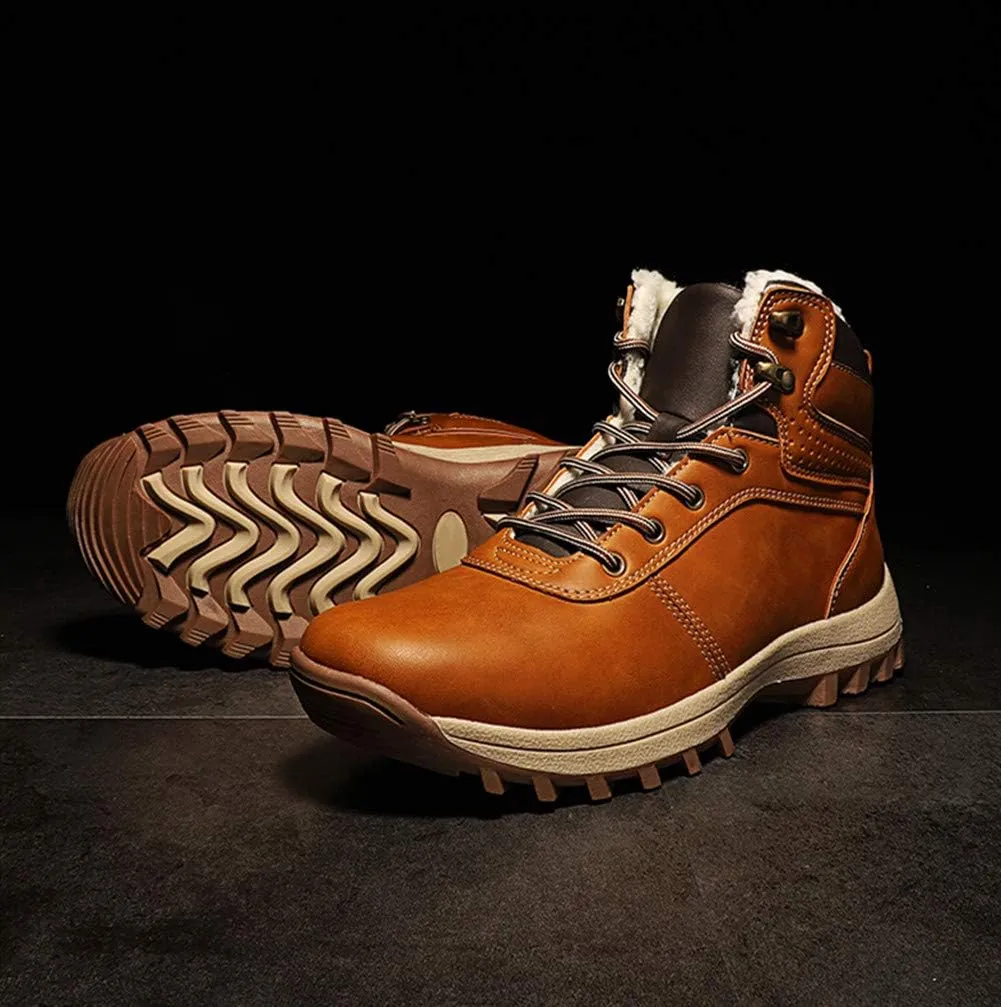 Men Warm Snow Boots Soft Sole Fur Lined Waterproof Winter Ankle Hiking Climbing Walking Booties