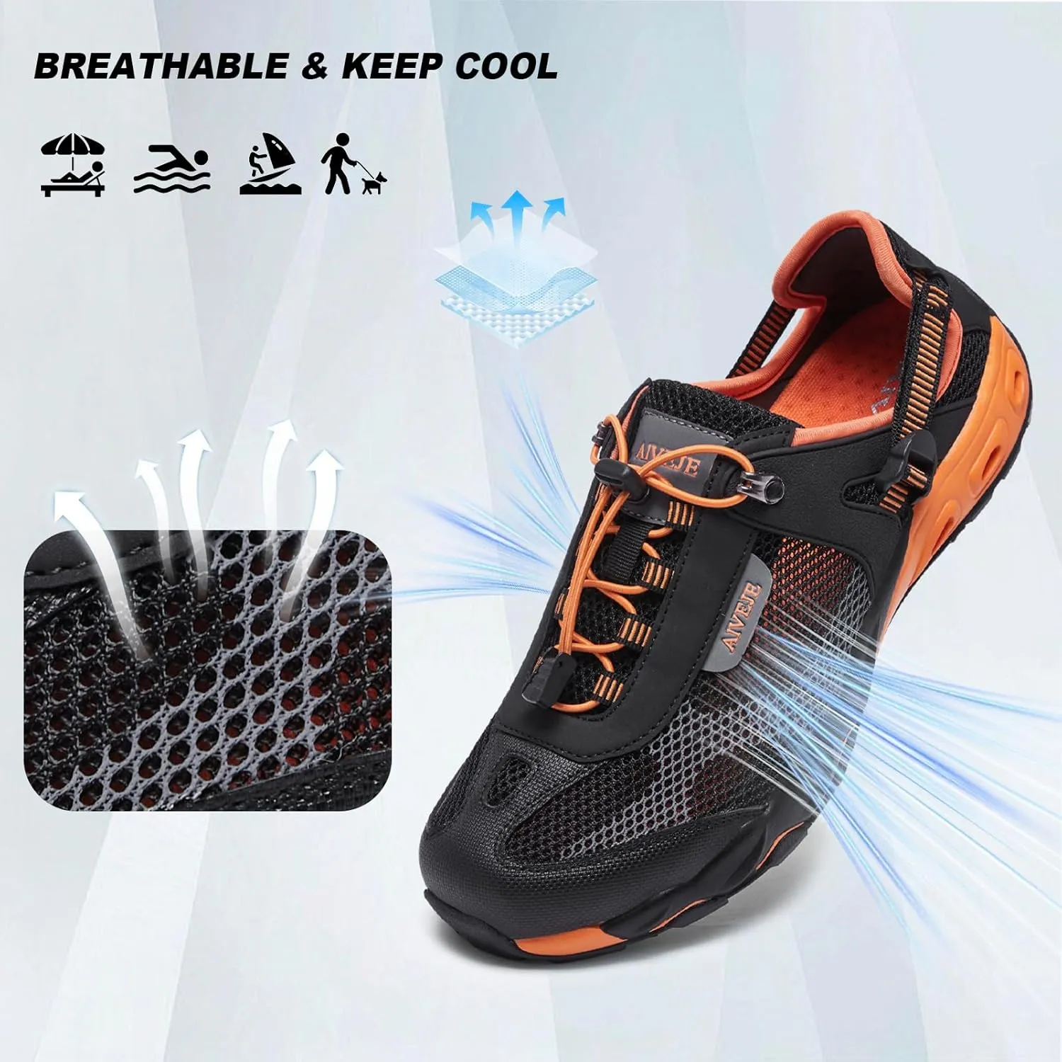 Mens Amphibious Water Shoes - Summer Hiking Athletic Water Sandals Closed Toe Aqua Sneakers