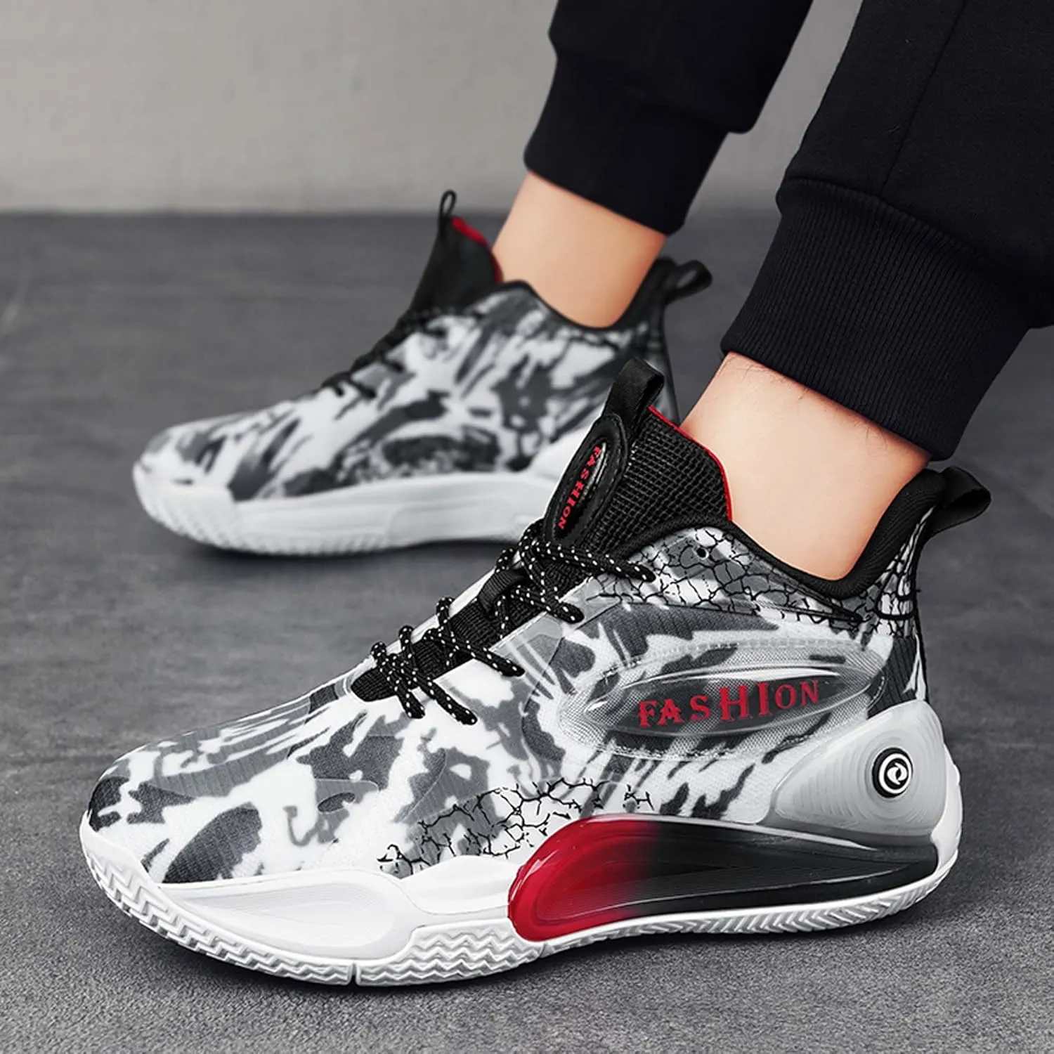 Mens and Womens Non Alip and Breathable Running Shoes High Elasticity Basketball Sneakers Lace Up Mid Top Hiking Shoes Rbber Soles Durable Walking Shoes Competitive Badminton Shoes