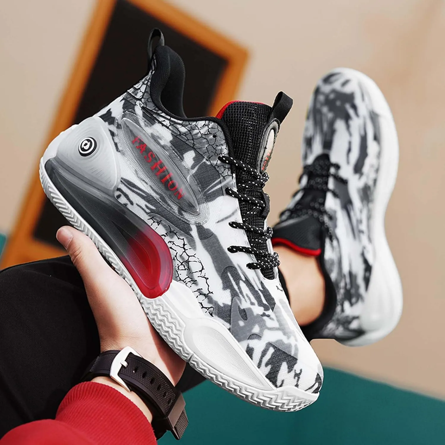 Mens and Womens Non Alip and Breathable Running Shoes High Elasticity Basketball Sneakers Lace Up Mid Top Hiking Shoes Rbber Soles Durable Walking Shoes Competitive Badminton Shoes
