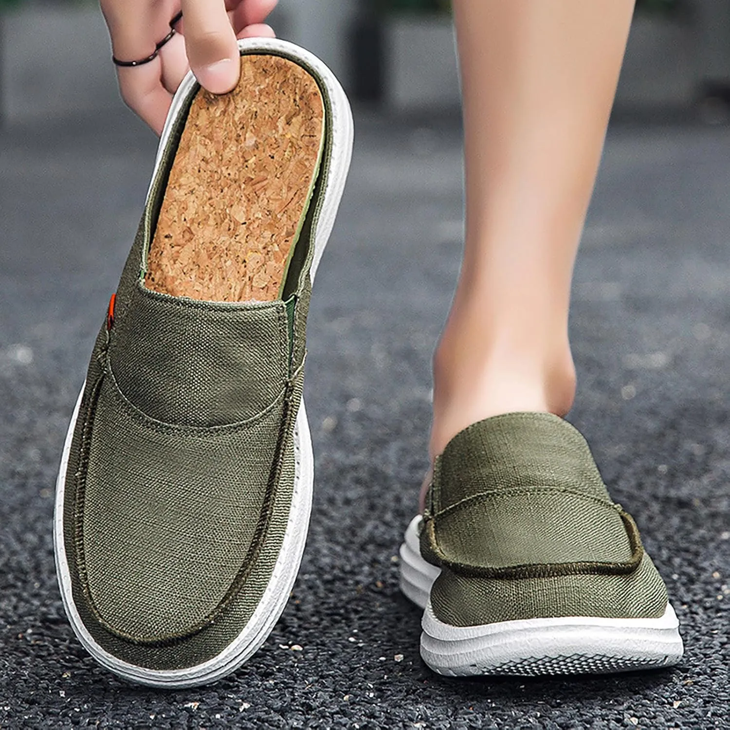Men's Canvas Round Toe Platform Mules Casual Breathable Backless Slip Onsoft Lightweight Loafers Summer Outdoor Comfort Non-Slip Walking Driving Shoes