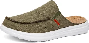 Men's Canvas Round Toe Platform Mules Casual Breathable Backless Slip Onsoft Lightweight Loafers Summer Outdoor Comfort Non-Slip Walking Driving Shoes