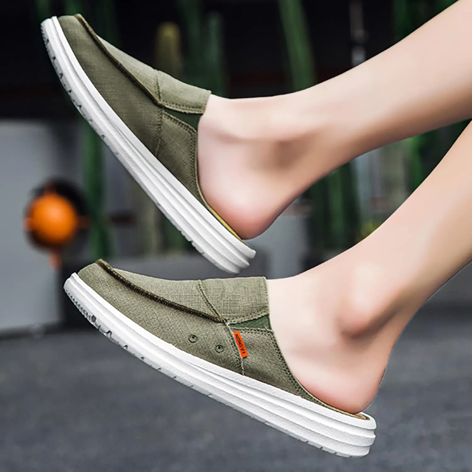 Men's Canvas Round Toe Platform Mules Casual Breathable Backless Slip Onsoft Lightweight Loafers Summer Outdoor Comfort Non-Slip Walking Driving Shoes