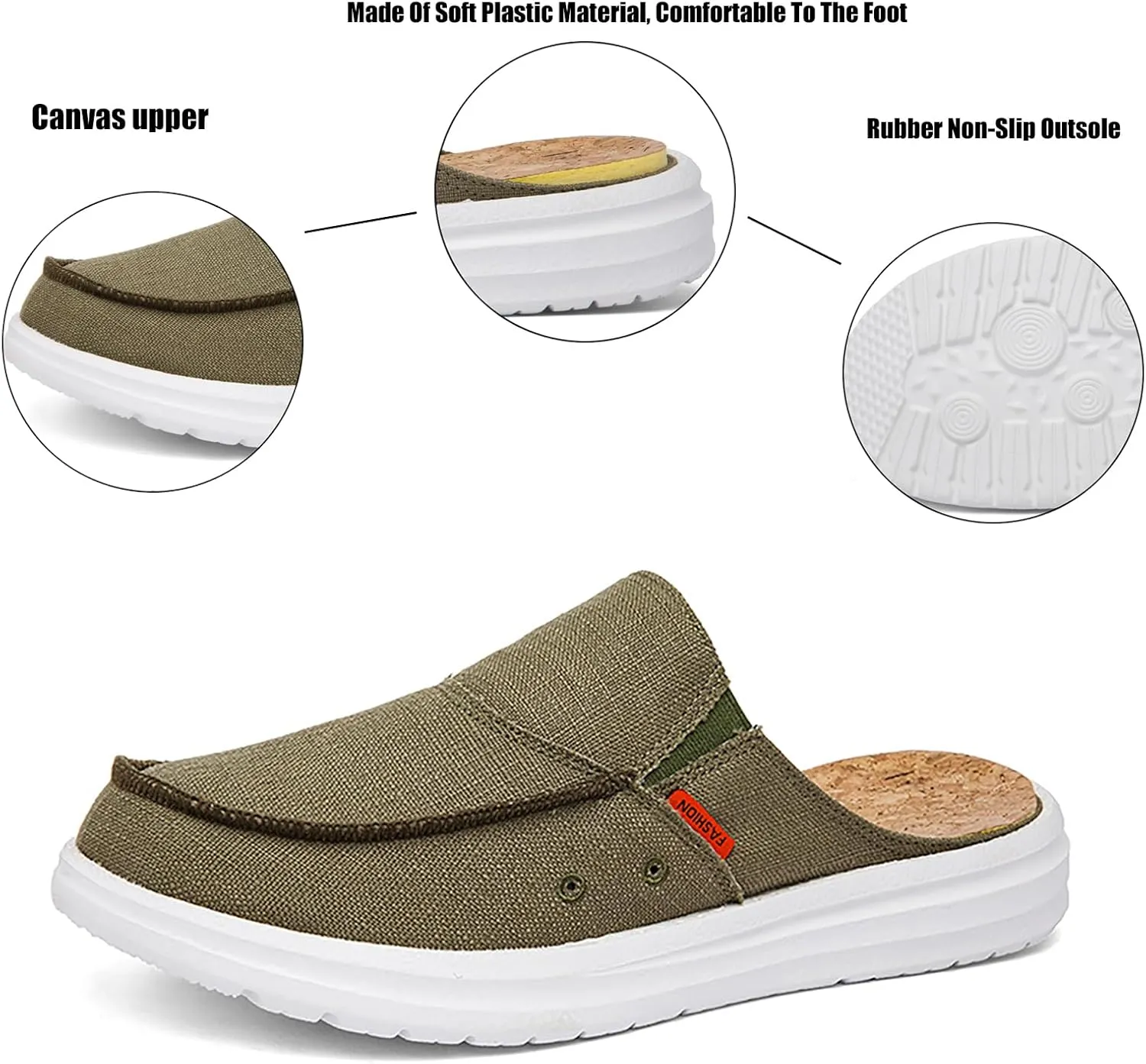 Men's Canvas Round Toe Platform Mules Casual Breathable Backless Slip Onsoft Lightweight Loafers Summer Outdoor Comfort Non-Slip Walking Driving Shoes