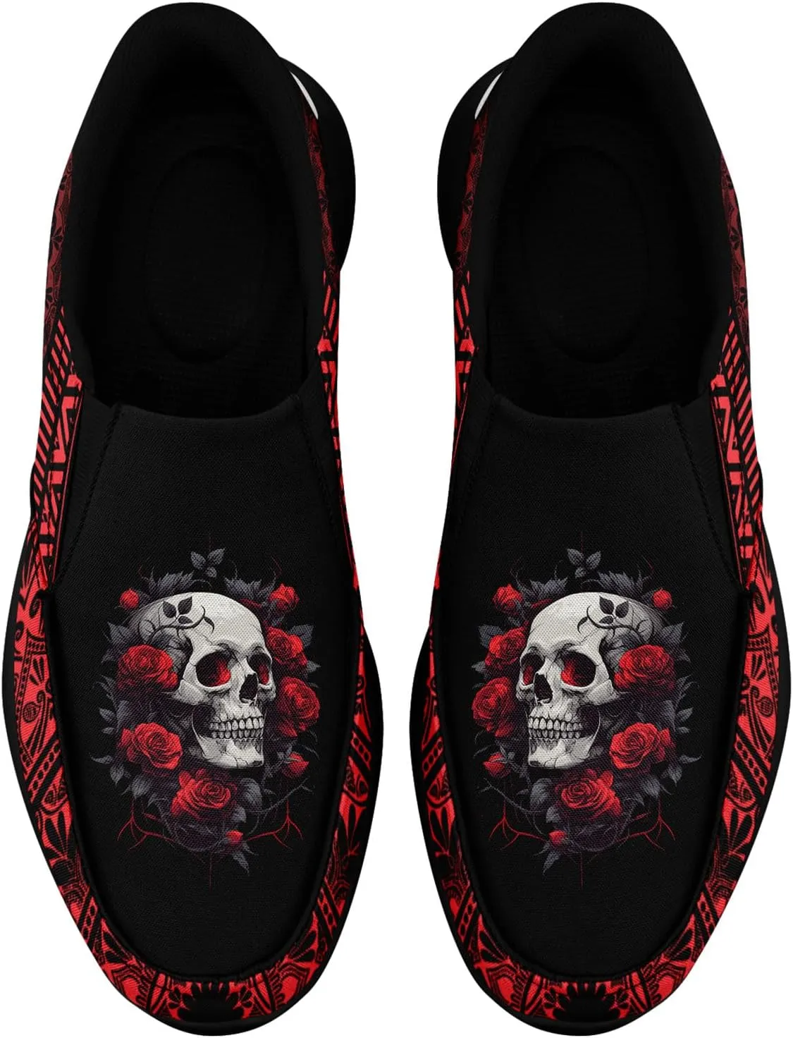 Men's Fashion Skull Canvas Shoes Women's Gothic Flower Slip-on Casual Sneaker Lightweight Breathable Summer Footwear