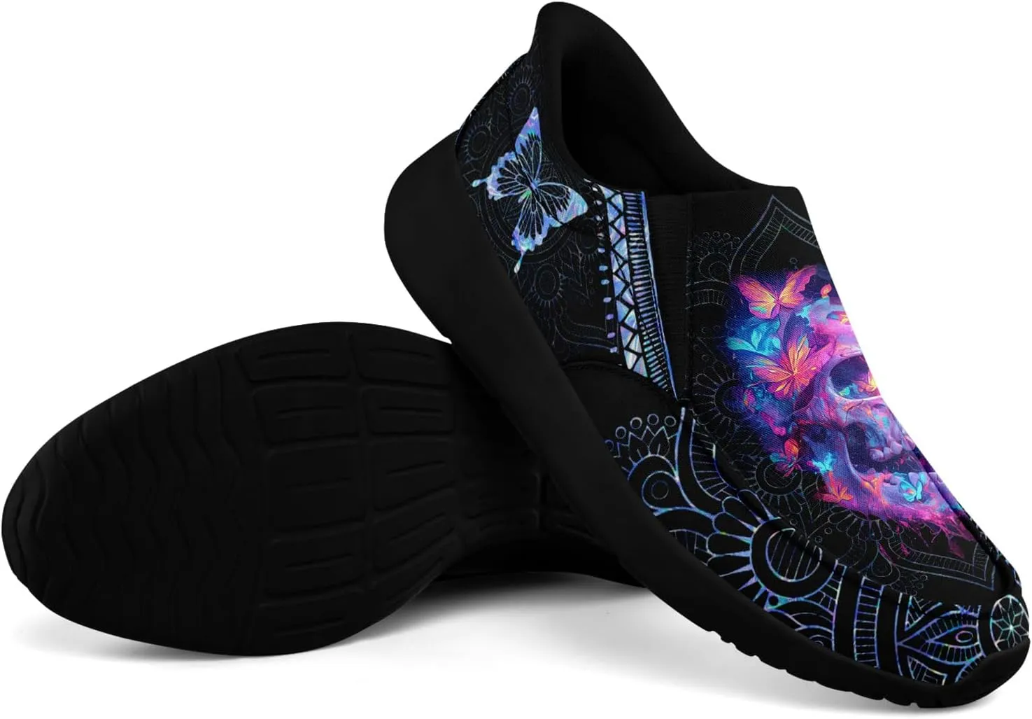 Men's Fashion Skull Canvas Shoes Women's Gothic Flower Slip-on Casual Sneaker Lightweight Breathable Summer Footwear