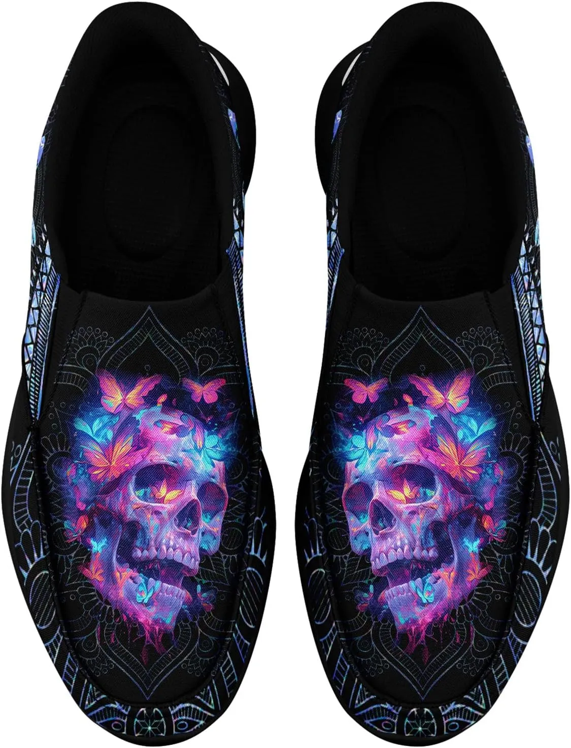 Men's Fashion Skull Canvas Shoes Women's Gothic Flower Slip-on Casual Sneaker Lightweight Breathable Summer Footwear