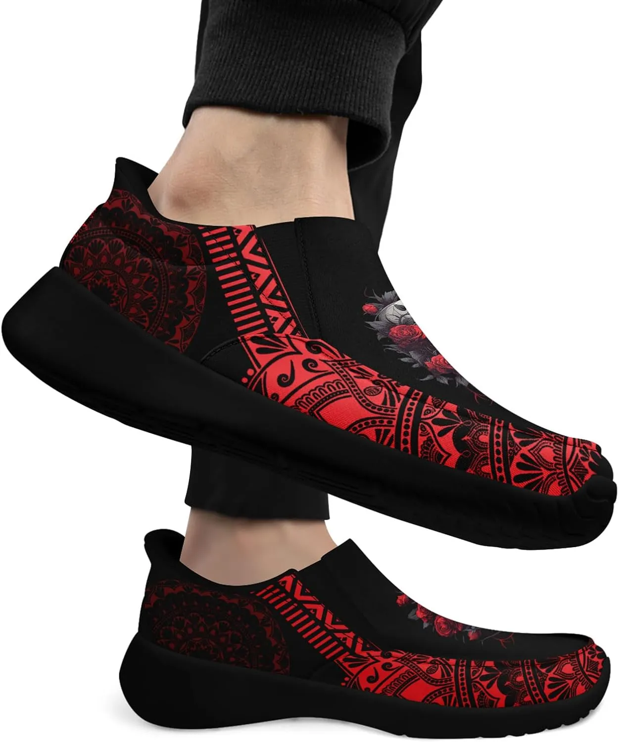 Men's Fashion Skull Canvas Shoes Women's Gothic Flower Slip-on Casual Sneaker Lightweight Breathable Summer Footwear