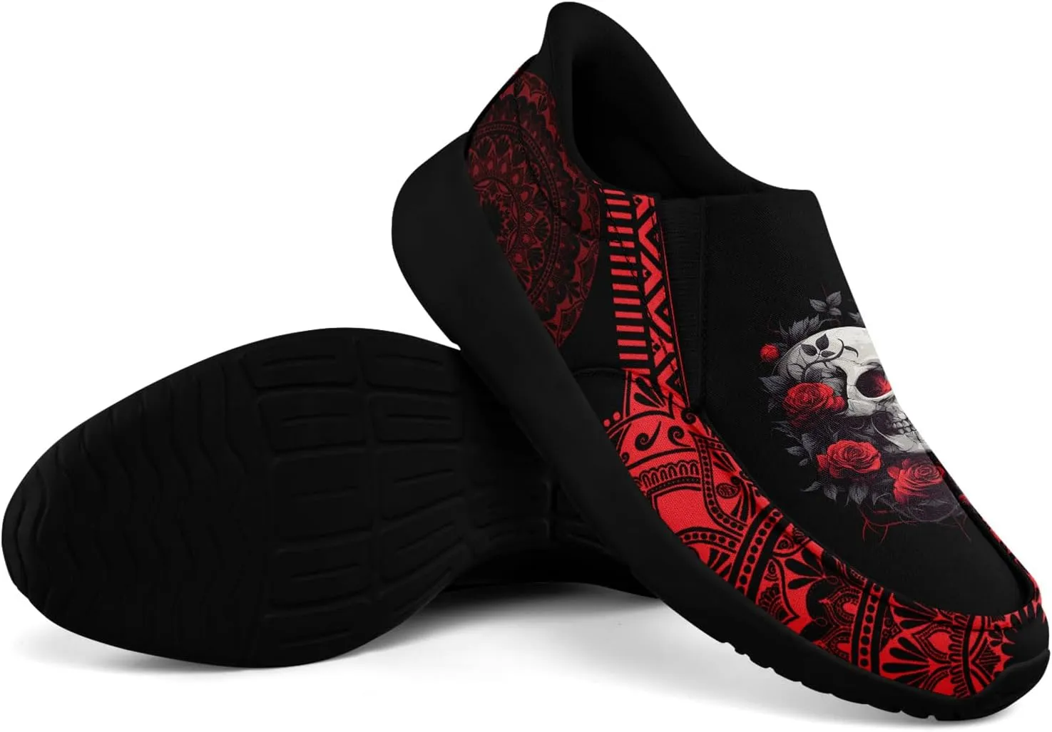 Men's Fashion Skull Canvas Shoes Women's Gothic Flower Slip-on Casual Sneaker Lightweight Breathable Summer Footwear
