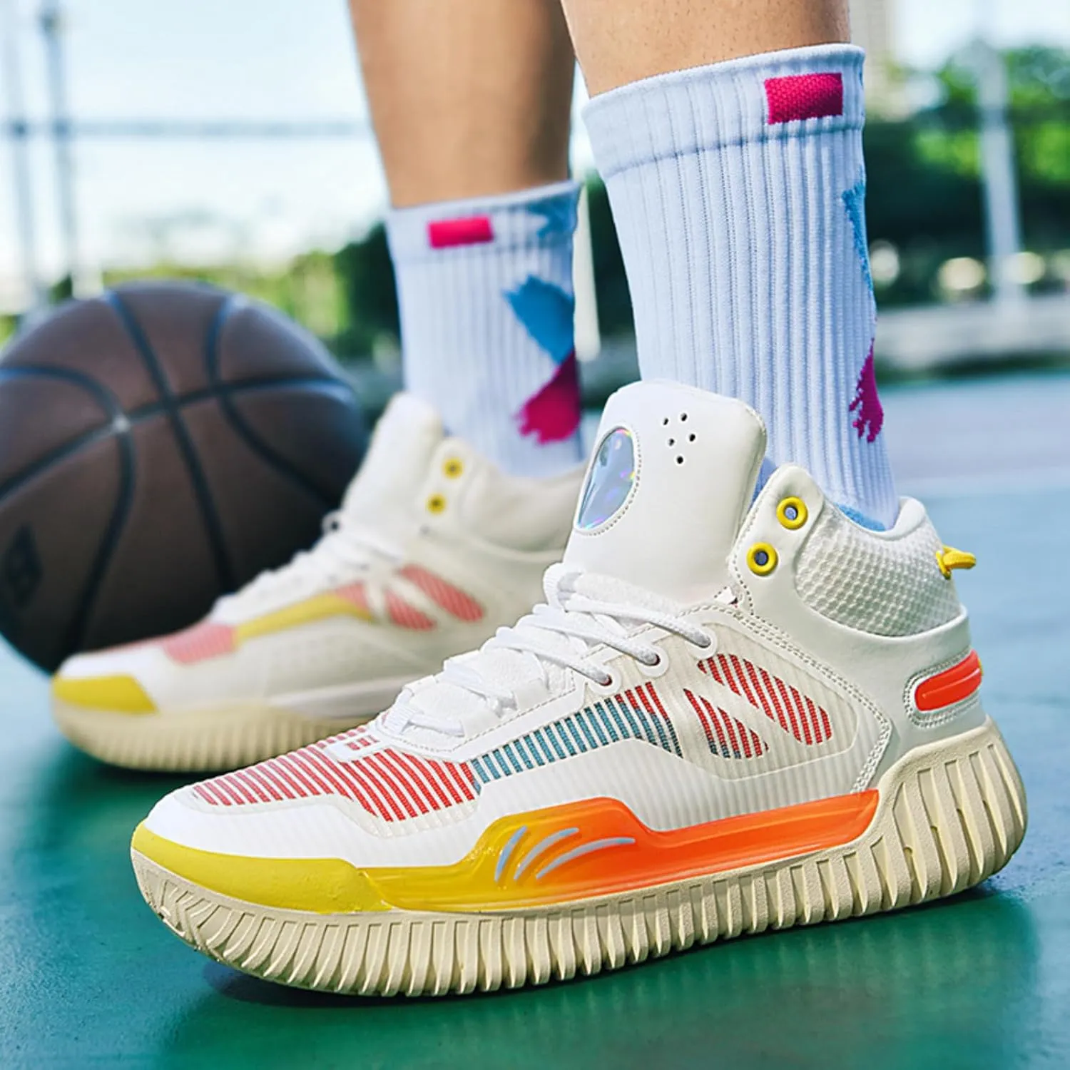 Men's High Top Basketball Shoes - Breathable Mesh Training Sneakers for Sports, Elastic Cushioning Anti-Slip