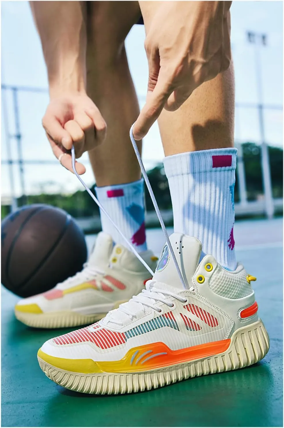 Men's High Top Basketball Shoes - Breathable Mesh Training Sneakers for Sports, Elastic Cushioning Anti-Slip