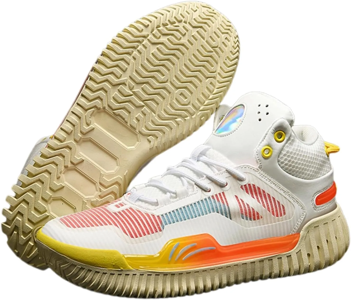 Men's High Top Basketball Shoes - Breathable Mesh Training Sneakers for Sports, Elastic Cushioning Anti-Slip
