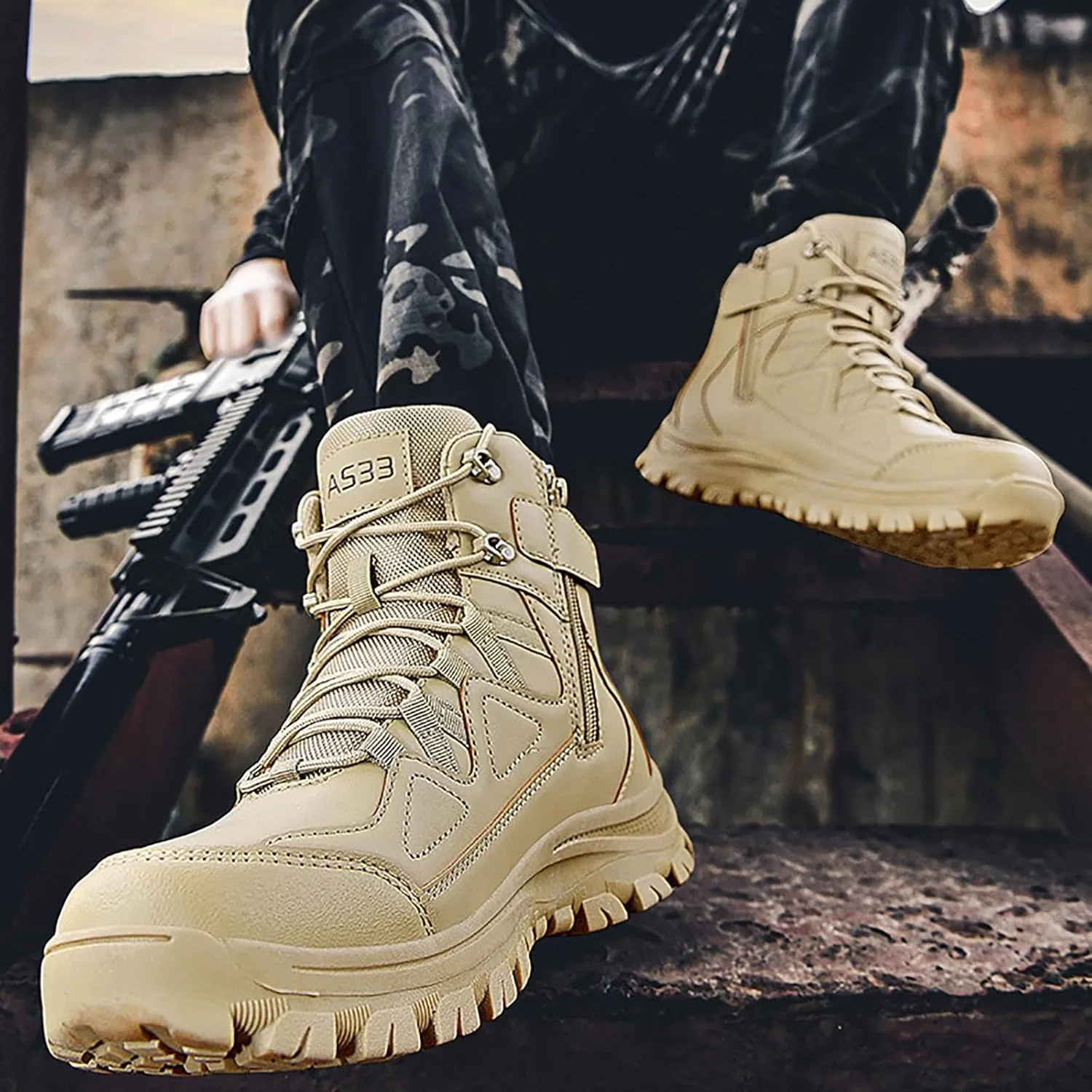 Men's Lace Up Breathable High Top Boots Waterproof Tactical Boots Military Army Outdoor Shoes For Hiking Climbing