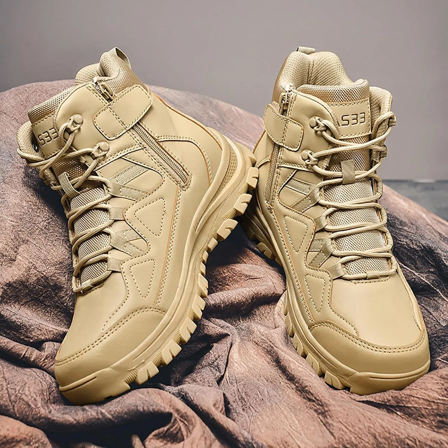 Men's Lace Up Breathable High Top Boots Waterproof Tactical Boots Military Army Outdoor Shoes For Hiking Climbing