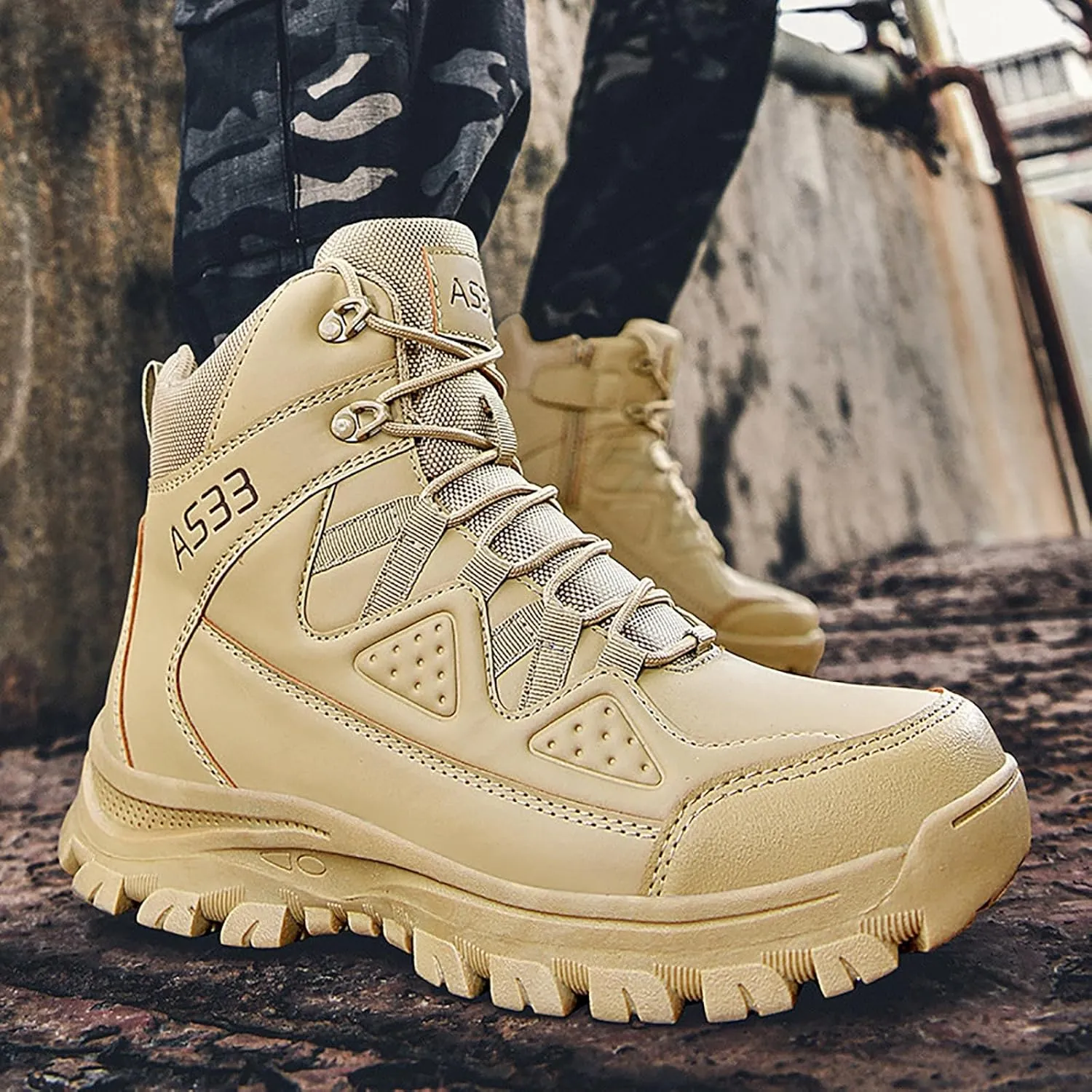Men's Lace Up Breathable High Top Boots Waterproof Tactical Boots Military Army Outdoor Shoes For Hiking Climbing